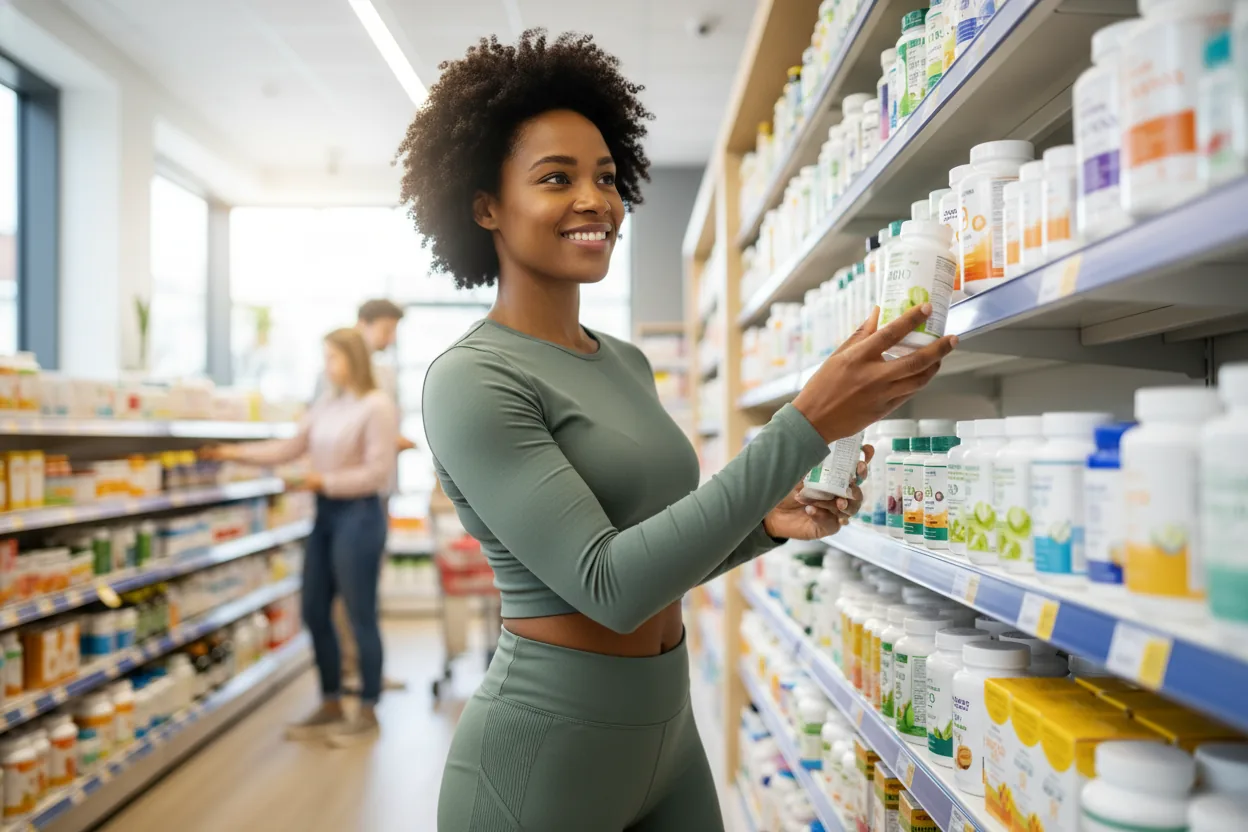 happy person making healthy wellness choices with vitamin C supplement selection