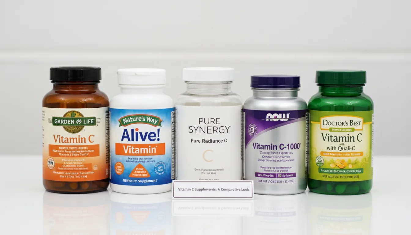 all five top vitamin C supplements arranged together showing the best choices for 2026