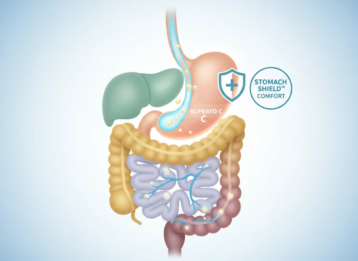 gentle vitamin C supplements for sensitive stomachs showing buffered ascorbic acid benefits