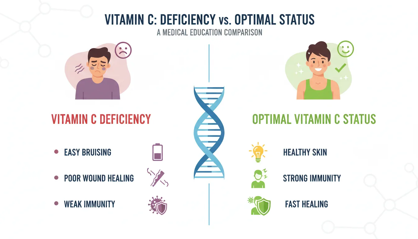 vitamin C deficiency symptoms versus optimal health status comparison chart