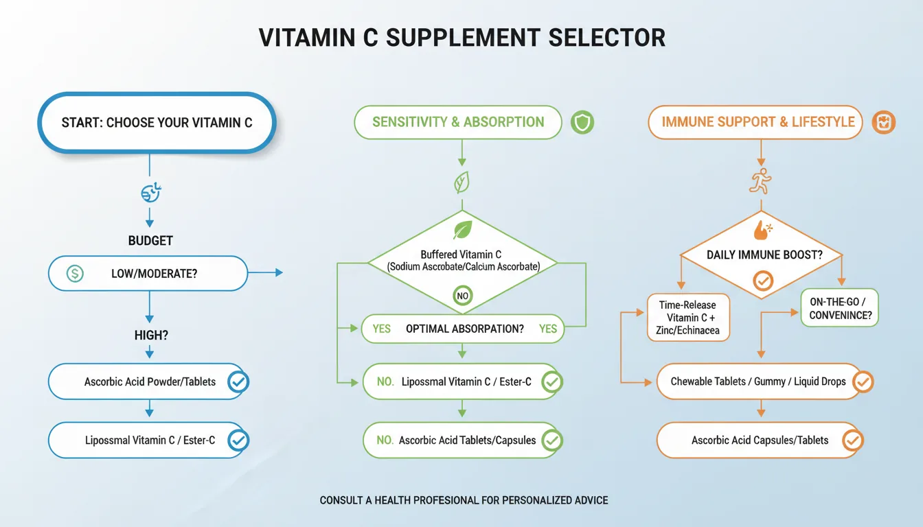 decision making guide showing different types of vitamin C supplements for various health needs
