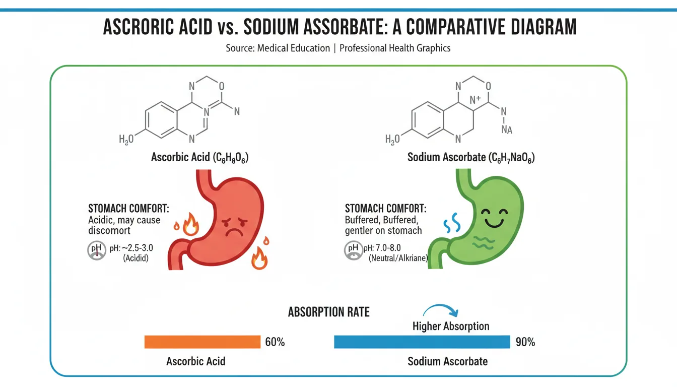 comparison of ascorbic acid versus sodium ascorbate showing benefits for sensitive digestion