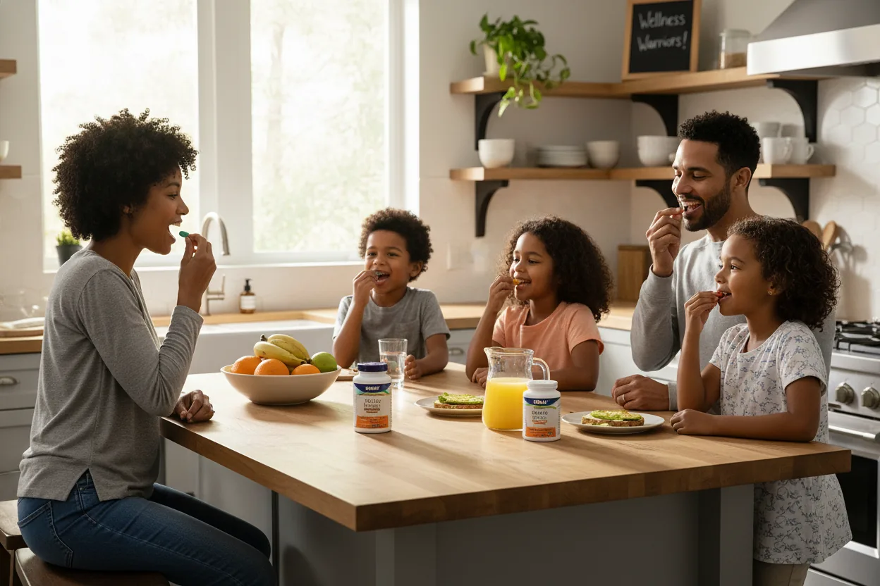 family taking NOW Foods vitamin C supplements showing affordable wellness for all budgets