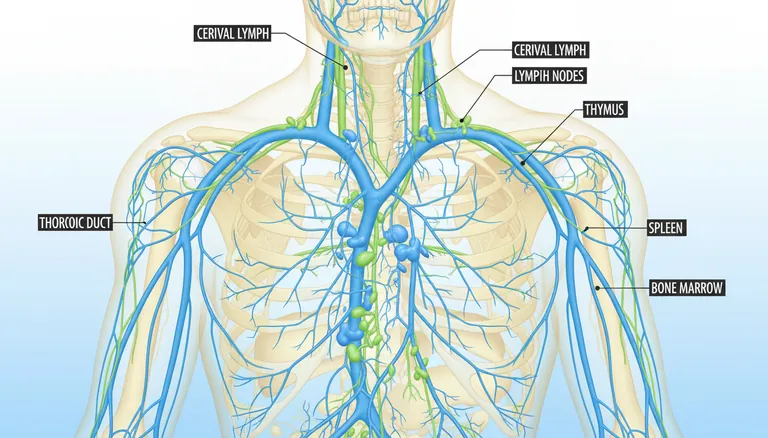 Illustration of lymphatic drainage function and waste removal process in the human body