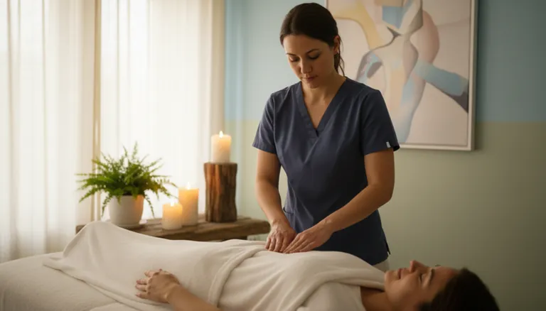 Certified lymphedema therapist performing professional manual lymphatic drainage massage