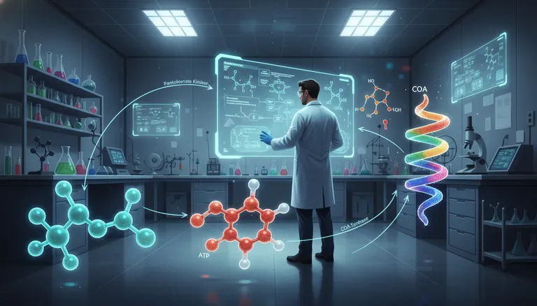 coenzyme A synthesis pathway showing vitamin B5 pantothenic acid role in cellular energy metabolism