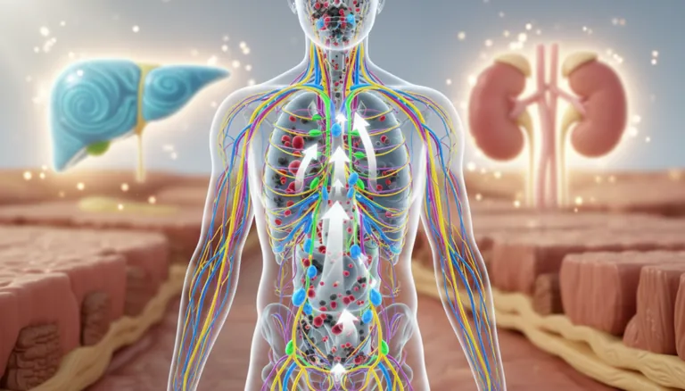 Diagram showing lymphatic drainage function and waste removal process in the human body