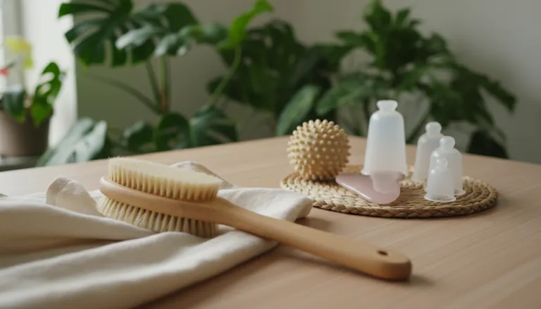 Lymphatic drainage tools including a dry brush used for at-home lymphatic stimulation