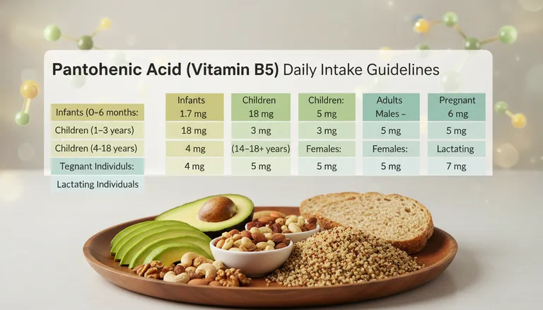 pantothenic acid daily intake guidelines and recommended adequate intake by age group