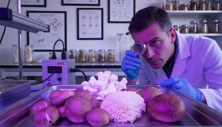 Mushrooms being exposed to ultraviolet light to enhance their vitamin D nutritional content